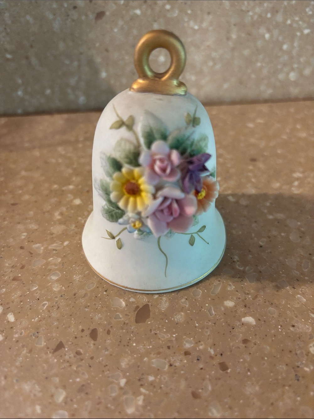 Porcelain Floral Bell Accent - White with Pastel Flowers